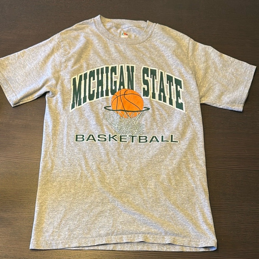Vintage 90s Michigan State Basketball Gray T-Shirt size Small